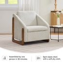 Modern Chenille Upholstered Armchair With Wooden Side Frame