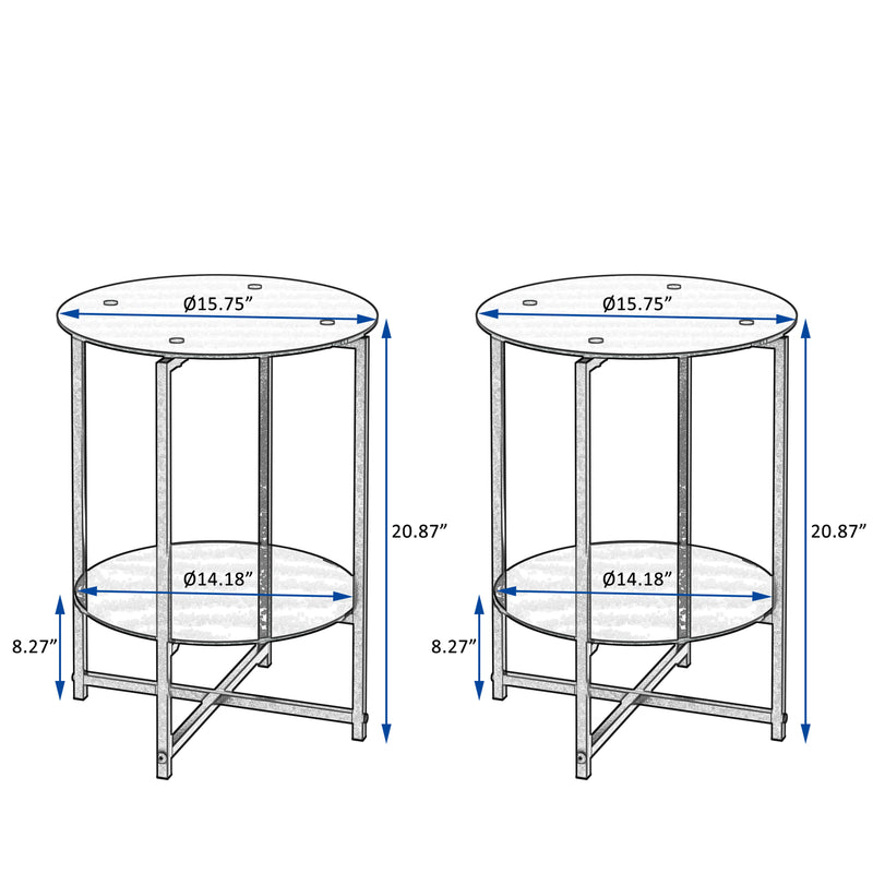 JWS Tempered Glass End Table (Set of 2) , Round Coffee Table For Bedroom Living Room Office - Black