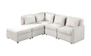 Modular Corduroy Sectional Sofa, Convertible L Shaped Couch Sofa with Storage,  5 Seat Sofa Couch for Living Room, Beige