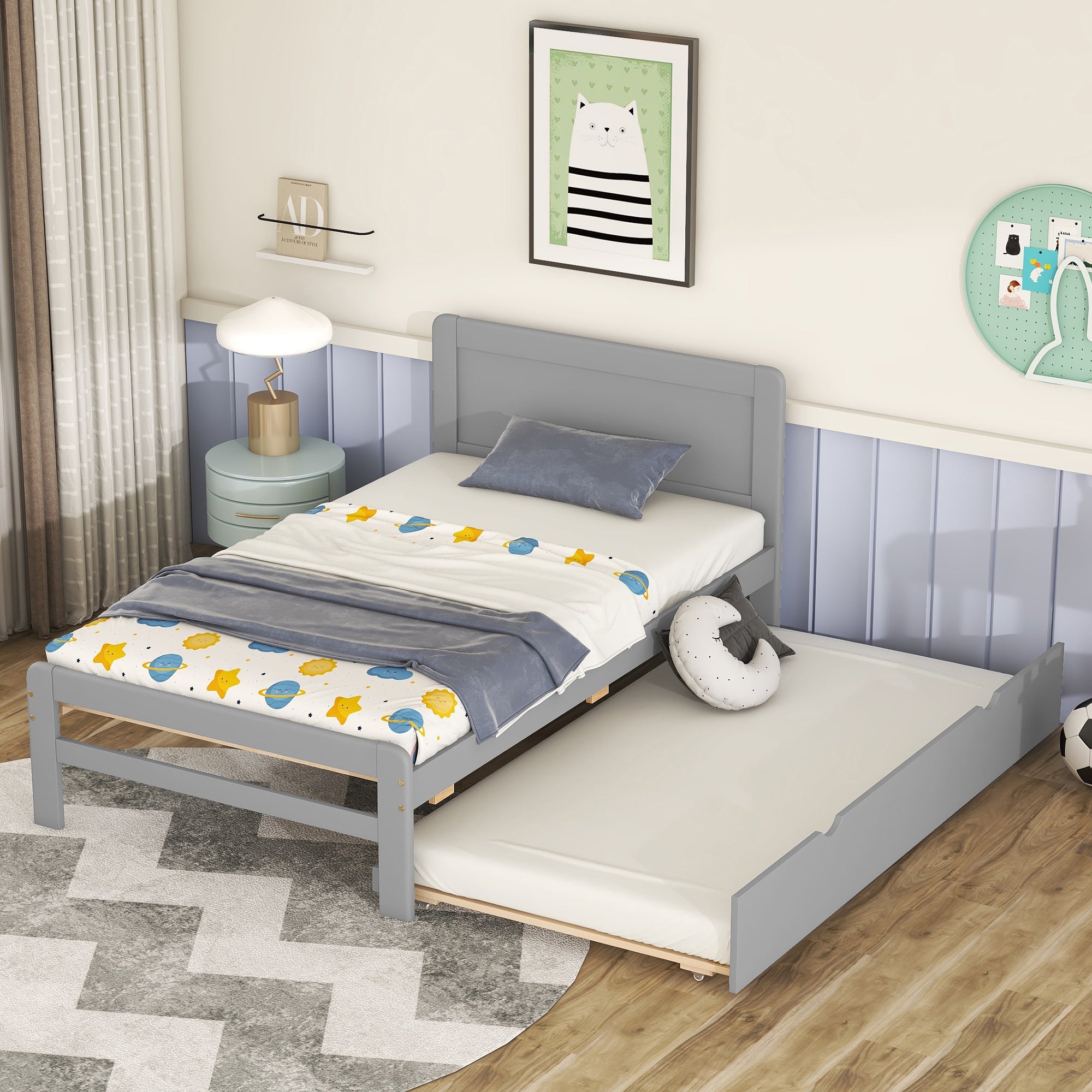 Modern Design Twin Size Platform Bed Frame with Trundle for Grey Color - Atlantic Fine Furniture Melbourne FL