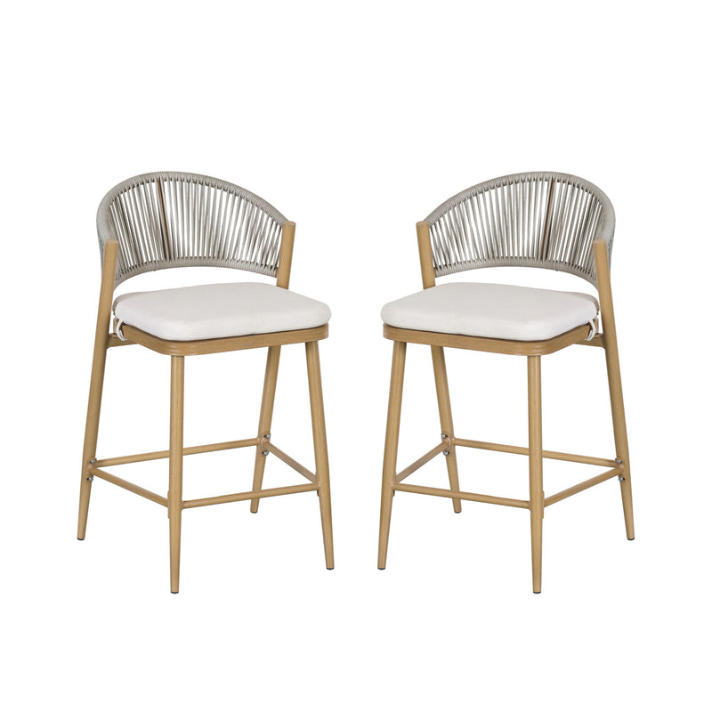 Outdoor 26" Counter Height Metal Frame Counter Stools With Scallop Shaped Backrest & Water Resistant Cushions