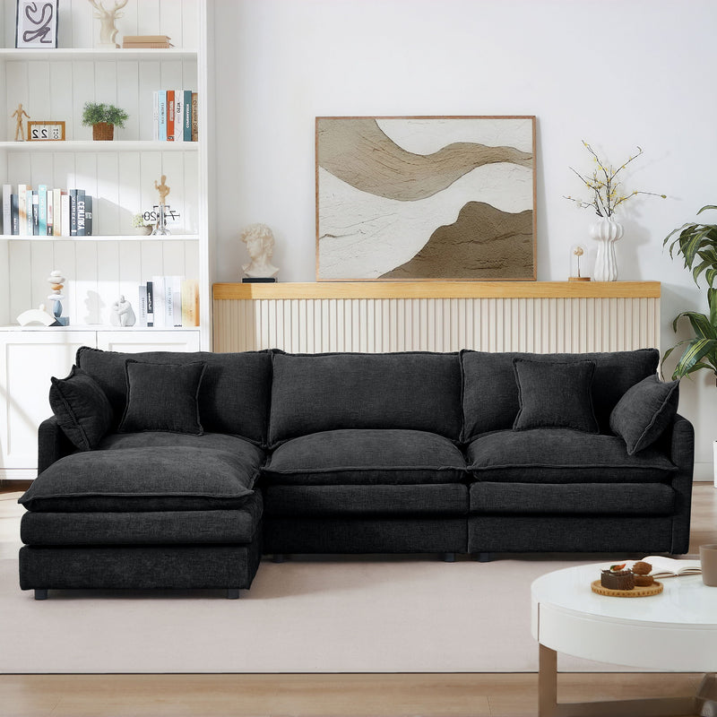 L Shaped Modular Sectional Sofa With Movable Ottoman, 3 Seater Comfortable Seating