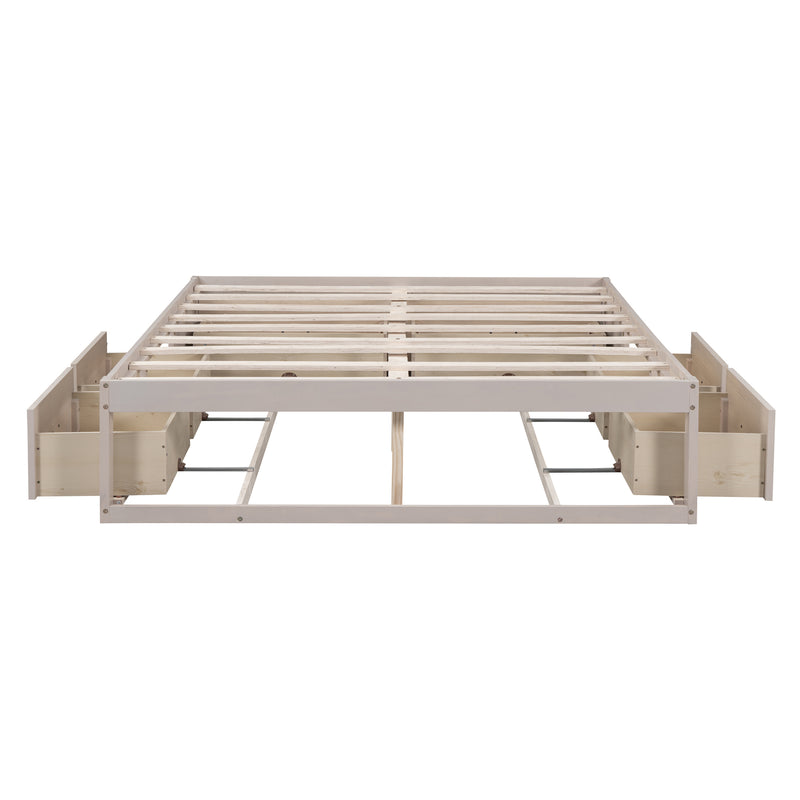 Queen Size Platform Bed with 6 Storage Drawers,Antique White