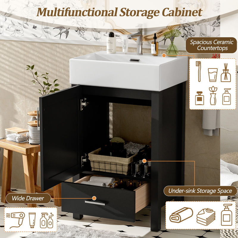 Bathroom Vanity With Sink, Frame And Drawer - Black