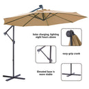 Outdoor Cantilever Patio Umbrella With 32 LED Lights 10 Ft Hanging Design Easy Open Adjustment Metal Frame - Taupe