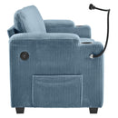 Corduroy Sleeper Sofa Loveseat Sofa With Full Size Mattress, 2 USB Ports, 2 Cup Holders, 2 Side Pockets And Phone Holder