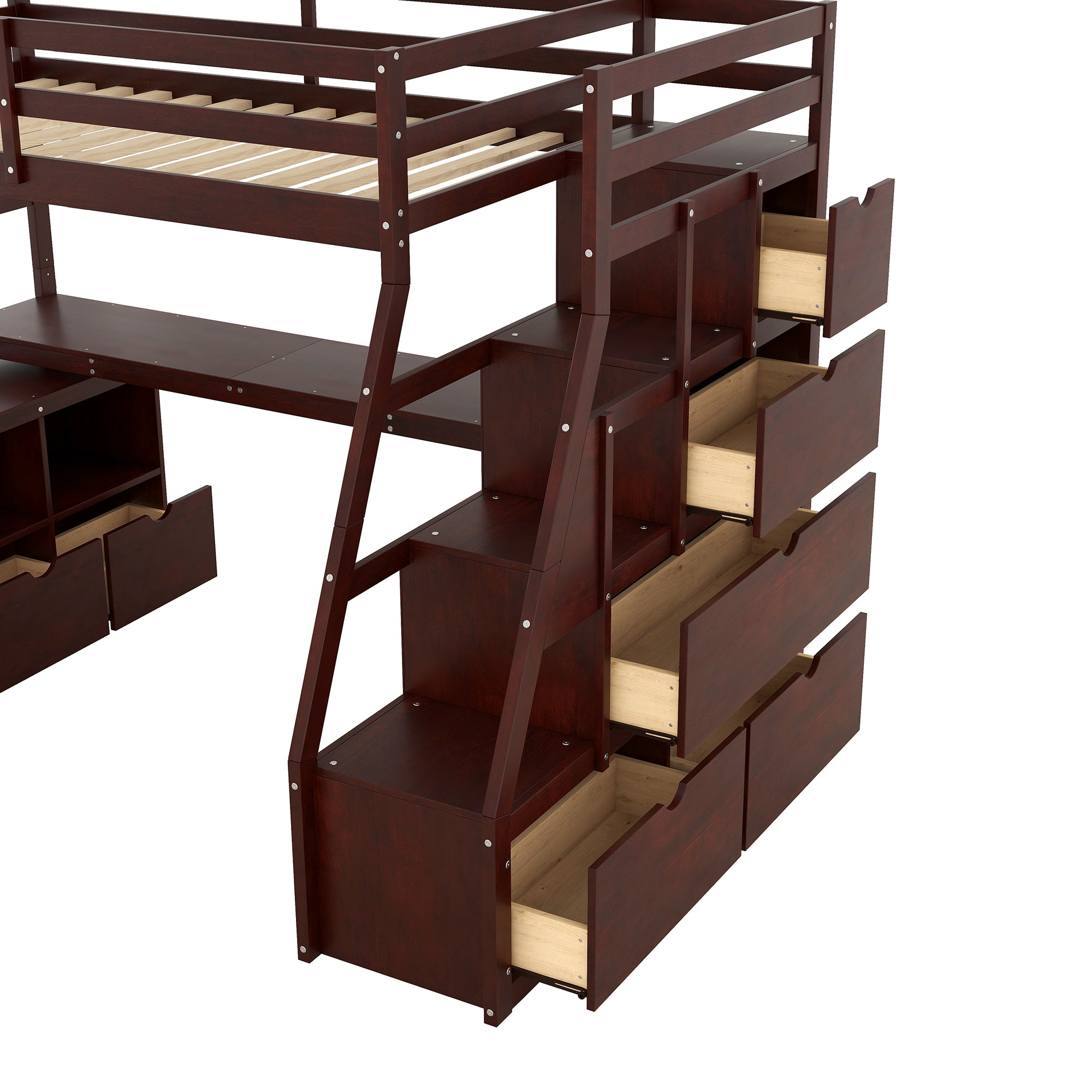 Twin Size Loft Bed with 7 Drawers 2 Shelves and Desk - Espresso - Atlantic Fine Furniture Melbourne FL