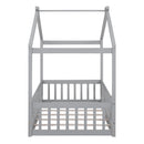 Twin Size Wood Bed House Bed Frame with Fence, for Kids, Teens, Girls, Boys, Gray