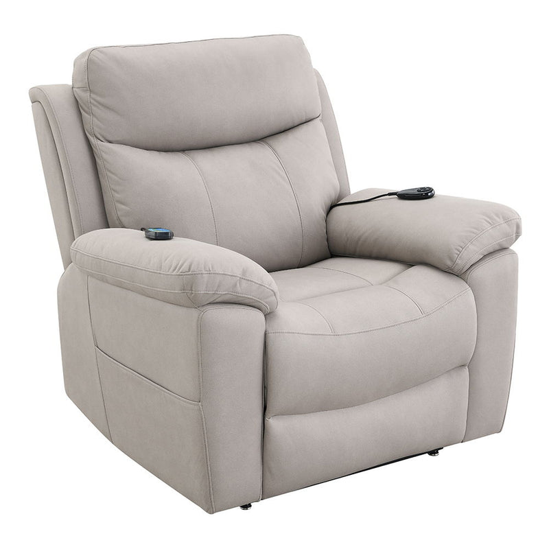 Chriki - Power Recliner With Lift & Heating & Massage - Beige Chenille & Black Finish