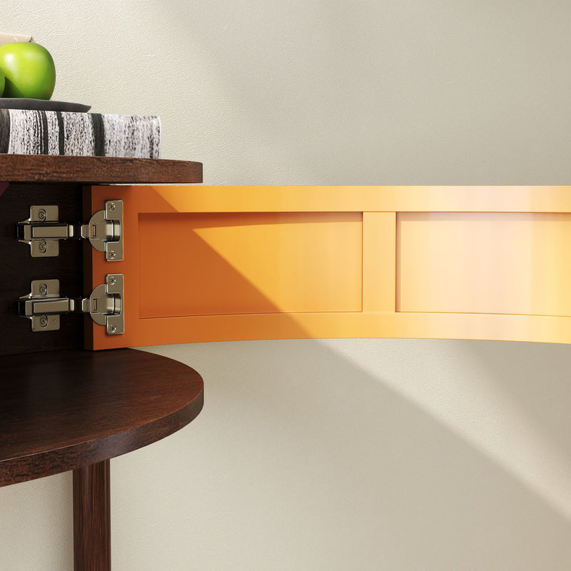 Boho Rattan Semi Circle End Table With Sliding Rattan Door, Storage And Bottom Shelf