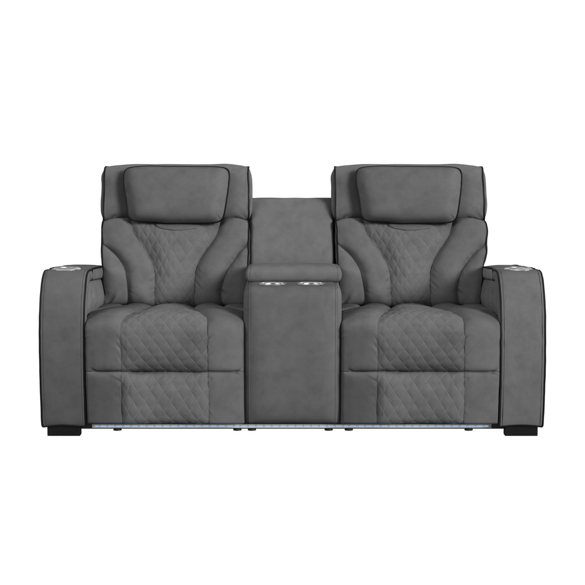 Blitz Motion Loveseat With Console, And LED in Dark Gray by Elements International, view 7
