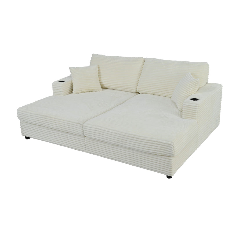 Oversized Loveseat Chaise With 2 USB Ports, 2 Cup Holders And 2 Throw Pillows
