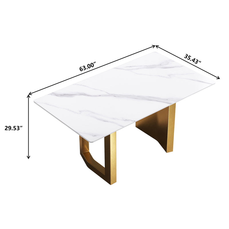 Modern Artificial Stone White Straight Edge Metal Leg Dining Table