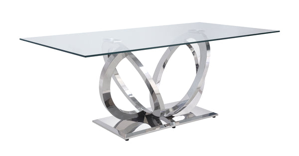 Finley - Clear Glass Top Mirrored Dining Table - Silver