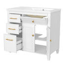 Modern Bathroom Vanity With Ceramic Sink, Freestanding, One Tip Out Drawer, 3 Side Drawers, Adjustable Shelf