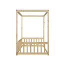 Canopy Frame Floor Bed With Fence, Guardrails