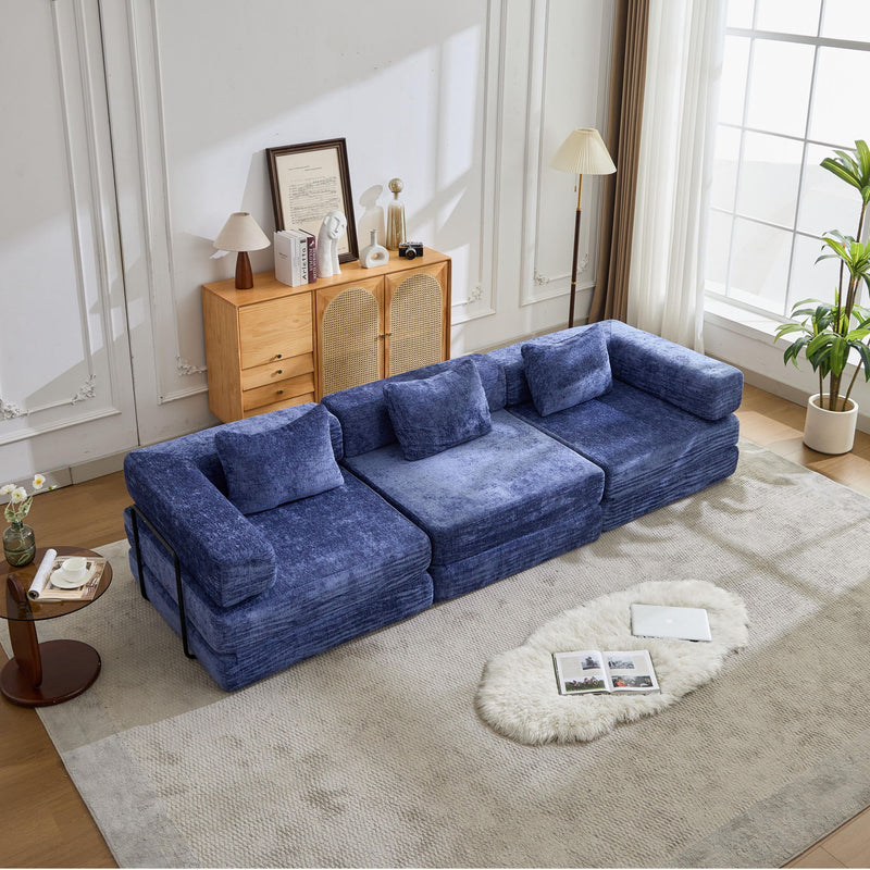 Convertible Floor Sofa Bed With Fixed Shape Frame, Boneless Modular Sectional Sofa, For Living Room - Dark Blue