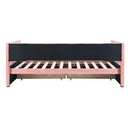 Twin Size Corduroy Daybed with Two Drawers and Wood Slat, Pink