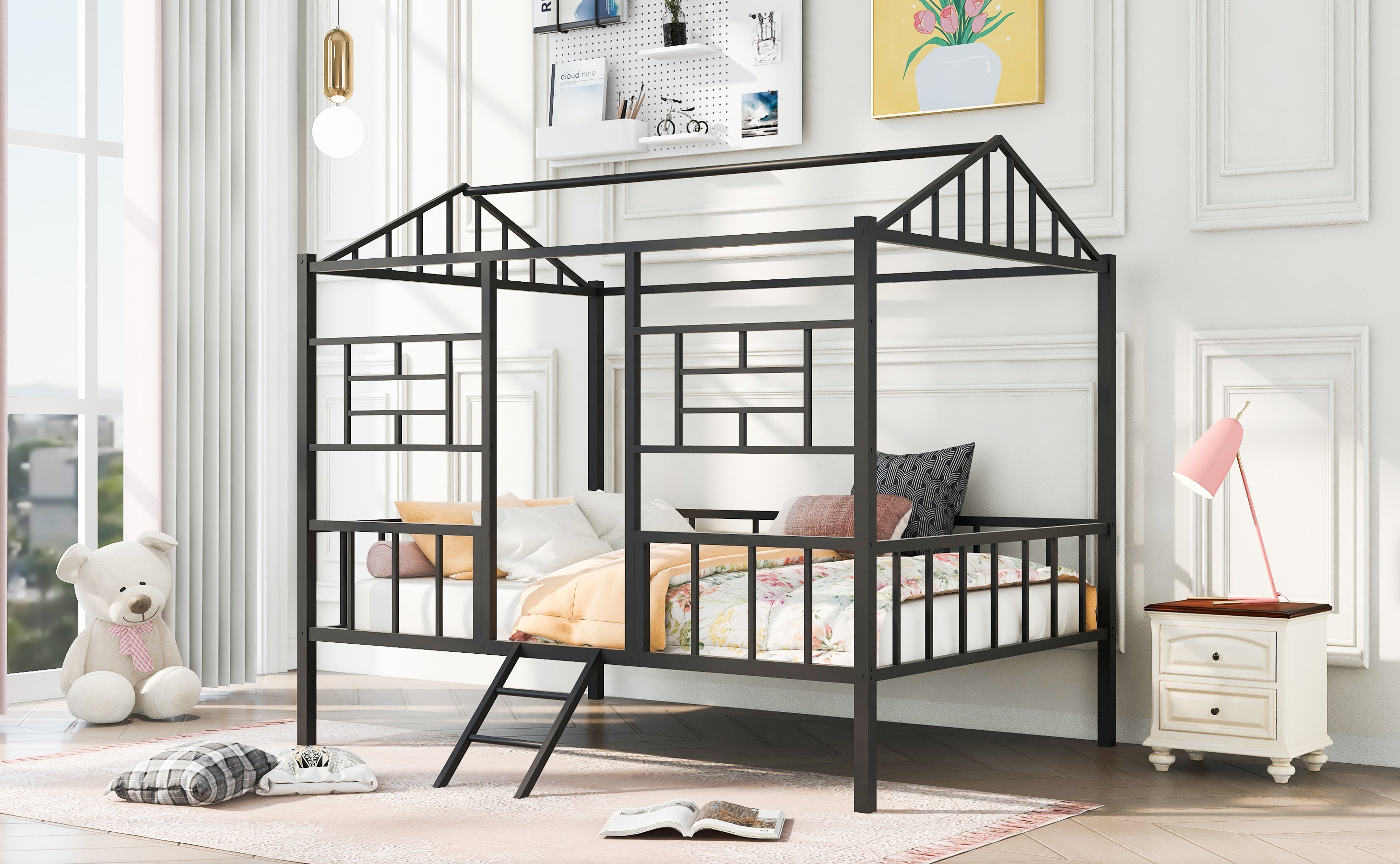 Metal House Bed Frame Full Size with Slatted Support No Box Spring Needed Black - Atlantic Fine Furniture Melbourne FL