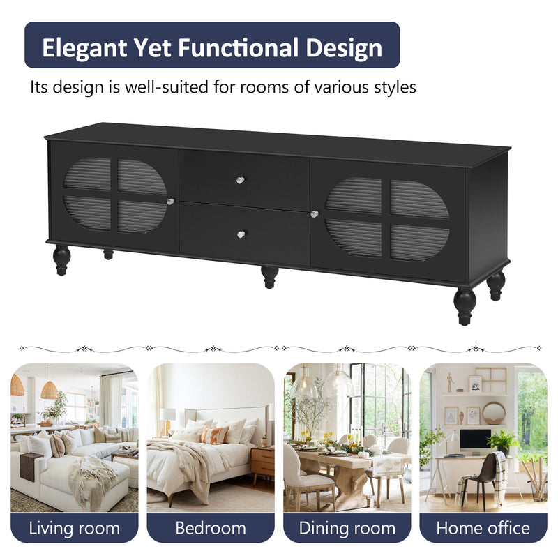 Modern TV Stand For TVs Up To 75" With Fluted Glass Doors