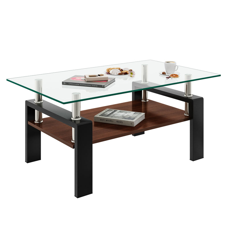 Modern Rectangular Coffee Table With Tempered Glass Top Layer, Table For Living Room - Transparent