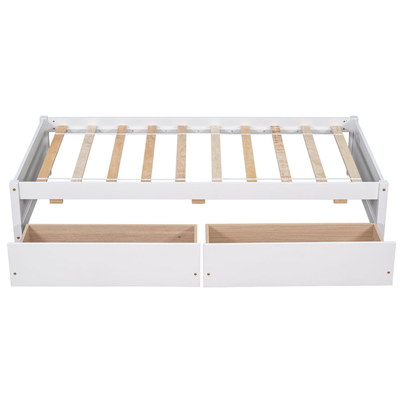 Twin Bed with 2 Drawers, Solid Wood, No Box Spring Needed ,White(New SKU:W504P149042)