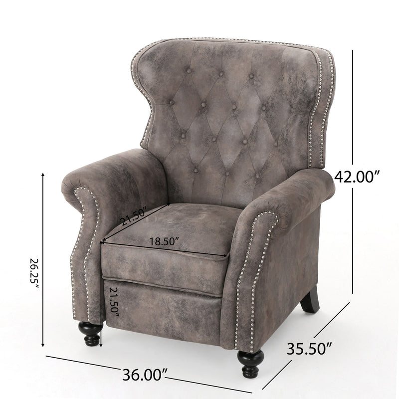 Accented Push Back Recliner Chair With Rolled Arms, Enjoy Cocooning Comfort