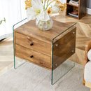 Double Drawer Bedside Table - Wood