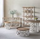 Round Wooden Dining Table With Ornate Cut Out Base - Brown / Antique White