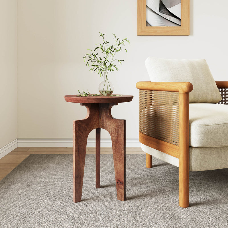 Midcentury Mango Wood Round End Table With 3 Legs - Honey