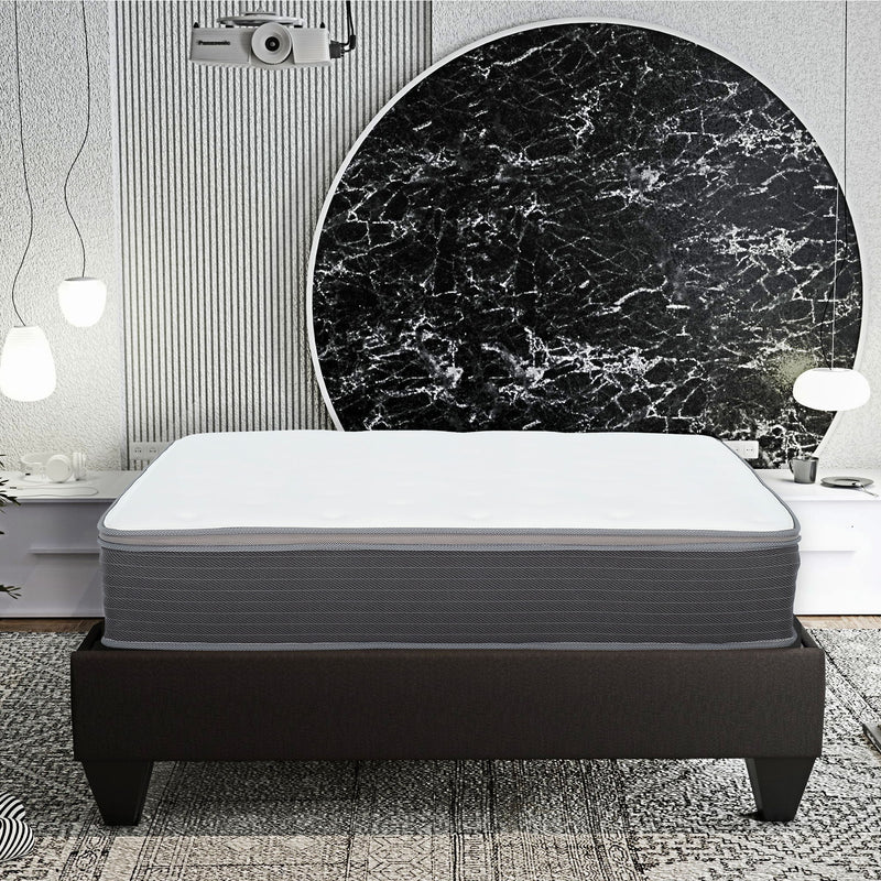 10" Full Size Hybrid Mattress In A Box, Gel Memory Foam Mattress Top With Pocket Coil Base - Gray / White