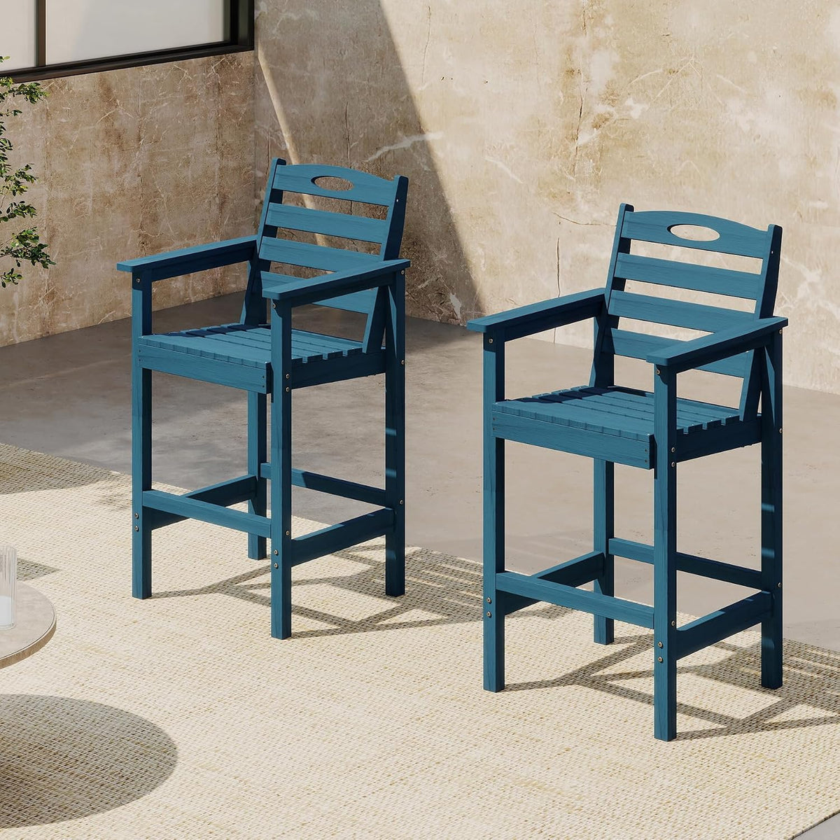 Crefise Tall Adirondack Bar Chairs, Set of 2 - Navy Blue