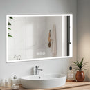 Modern LED Bathroom Vanity Mirror With Aluminum Frame, 45° Beveled Lights, Anti Fog - Silver
