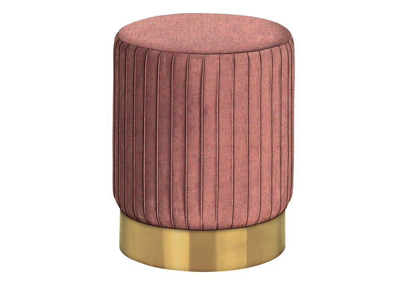 Ottoman, Pouf, Footrest, Foot Stool, Round, Velvet, Gold Metal Base, Contemporary, Modern - Pink