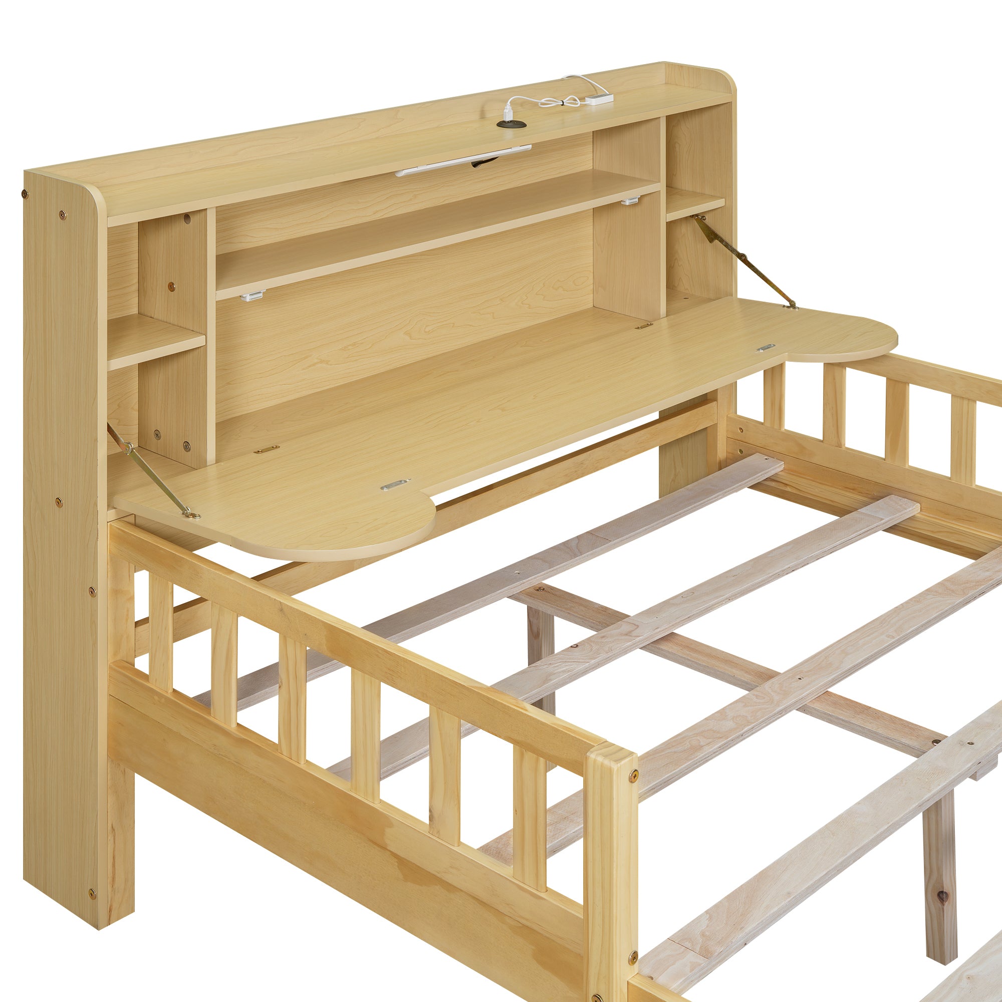 Full Size Car Bed with Bear-Shaped Headboard, USB and LED, Natural - Atlantic Fine Furniture Melbourne FL