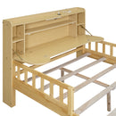 Full Size Car Bed with Bear-Shaped Headboard, USB and LED, Natural