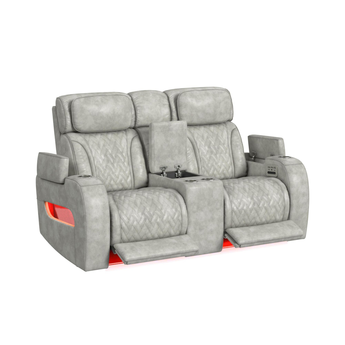 Prime Time P3 Loveseat With Console, 7 Colors Led, Cup Holders And Wireless Charger Controller in Leather Gel Light Gray by Elements International, view 9