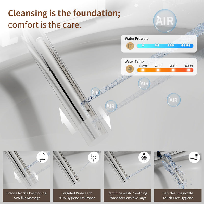 Smart Toilet Bidet Combo With Foot Sensor, LED Display, Heated Seat And Airflow, Ceramic - White