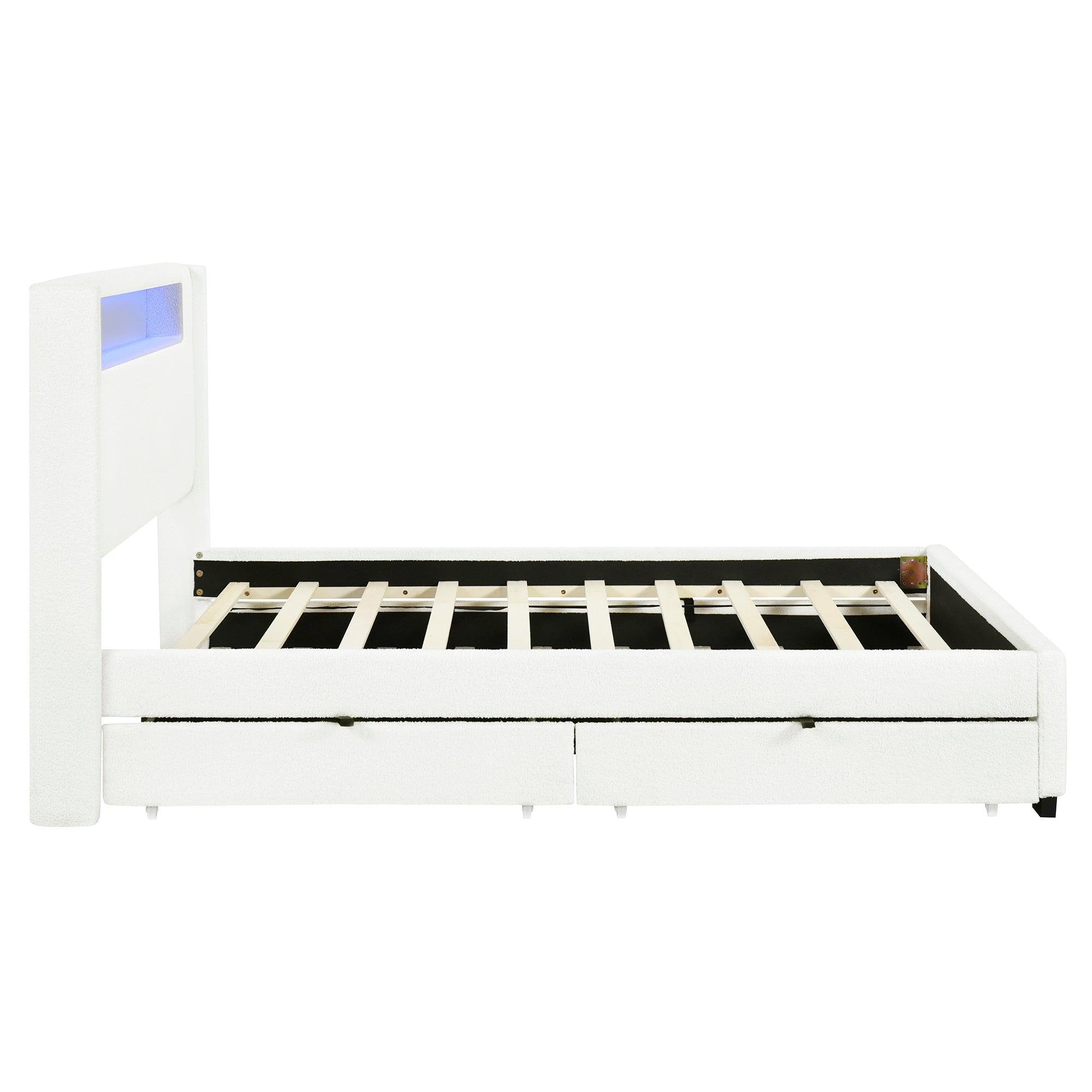 Full Size Upholstered Platform Bed with LED Frame, with Twin  Size Trundle and 2 drawers, Teddy Fleece, White - Atlantic Fine Furniture Melbourne FL