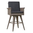 Outdoor Rattan Swivel Barstool With Water Resistant Cushion - Mixed Black / Dark Gray