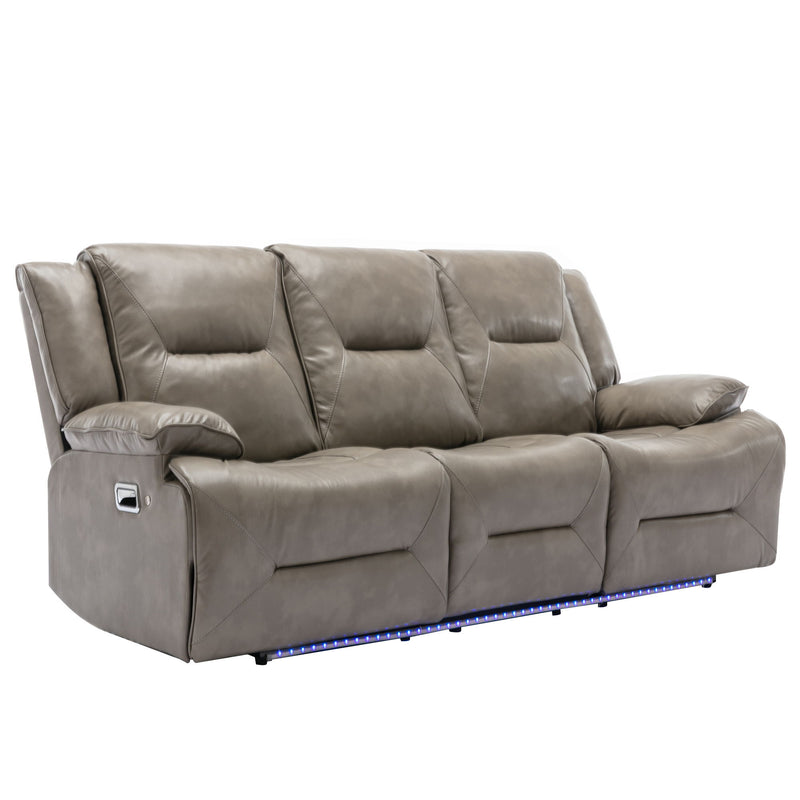 3 Seater Home Theater Recliner Manual Recliner Chair With A Led Light Strip Two Built-In Cup Holders For Living Room