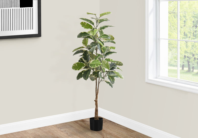 Artificial Plant, 52" Tall, Rubber Tree, Indoor, Fake, Floor, Greenery, Potted, Real Touch, Decorative - Green / Black