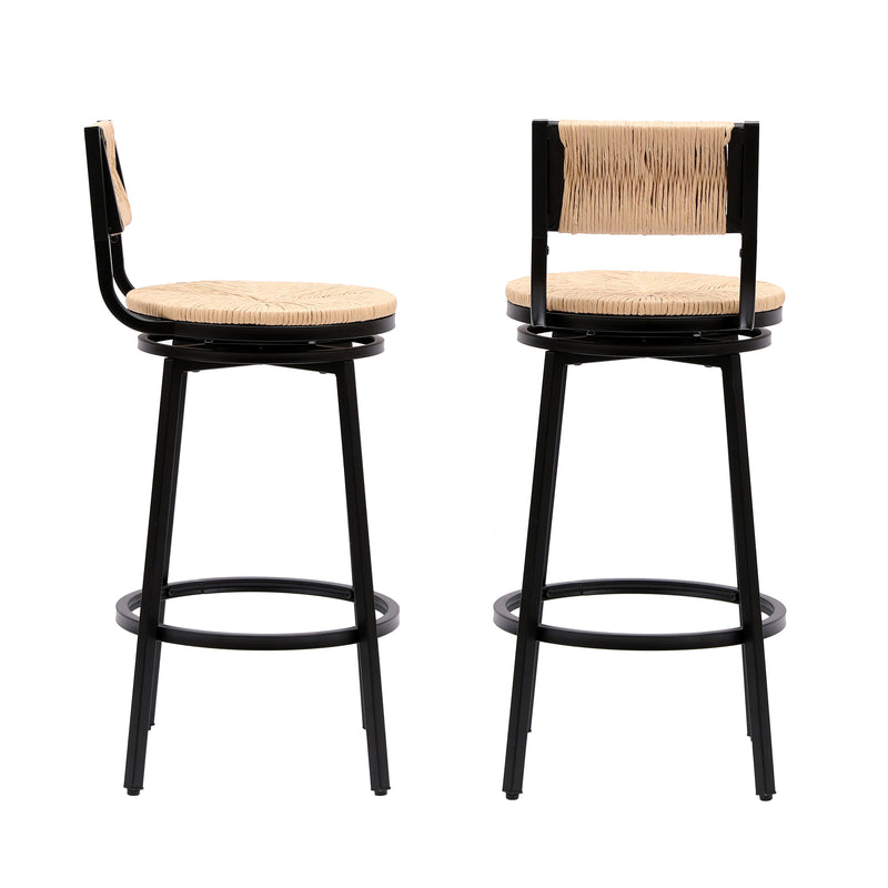 Bar Stools Swivel Counter Chairs With Metal Frame Hand Woven Paper Rope Dining Barstools For Kitchen Counter (Set of 2)