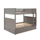 Full Over Full Bunk Bed with Twin Size Trundle, Pine Wood Bunk Bed with Guardrails, Brushed Gray(Old SKU：LP000044AAN)