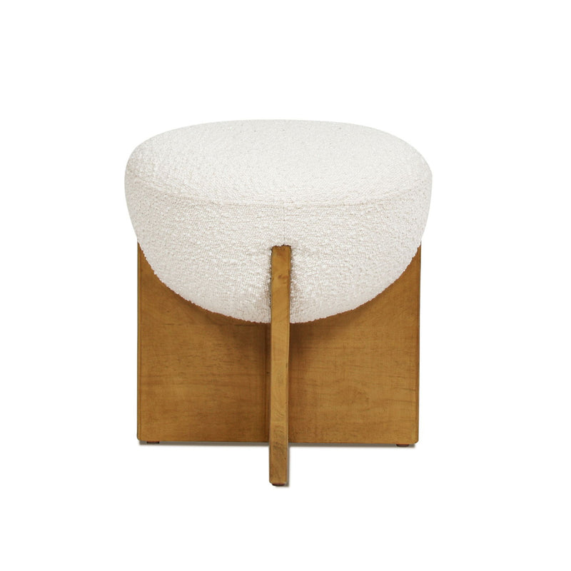 Bali - Round Upholstered Ottoman With Natural Base - Ivory White