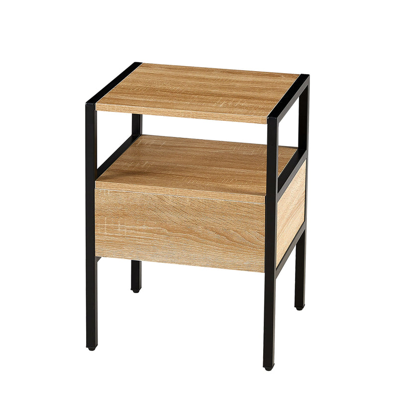 Rattan End Table With Drawer, Modern Nightstand, Metal Legs, Side Table For Living Room, Bedroom