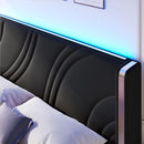 Modern Upholstered LED Bed Frame With Storage Drawers, Wingback Headboard, RGB Light