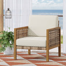 Maycen - Outdoor Club Chair With Wicker Accents - Teak