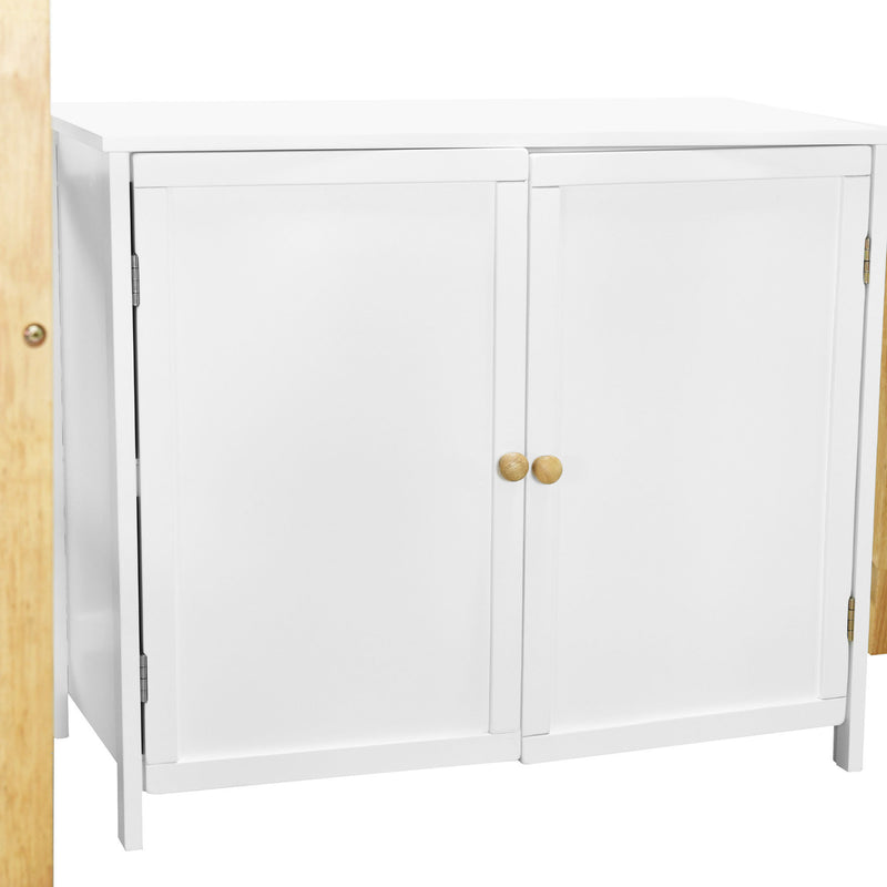 Full Size Wood Loft Bed With Built-in Storage Cabinet and Cubes, Foldable desk, White