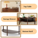 Boho Rattan Semi Circle End Table With Sliding Rattan Door, Storage And Bottom Shelf